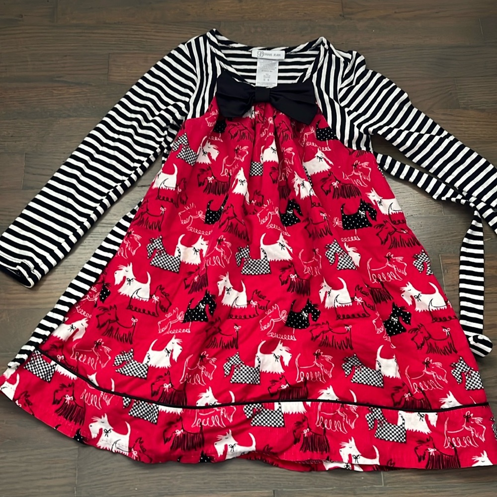 Bonnie Jean striped long sleeve dress with puppy dog pattern girls dress size 6